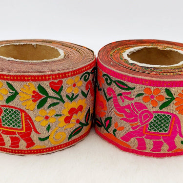9 Yards Shimmer Jacquard Brocade Sari Border Trim, Indian Woven Ribbon, Elephant Trim